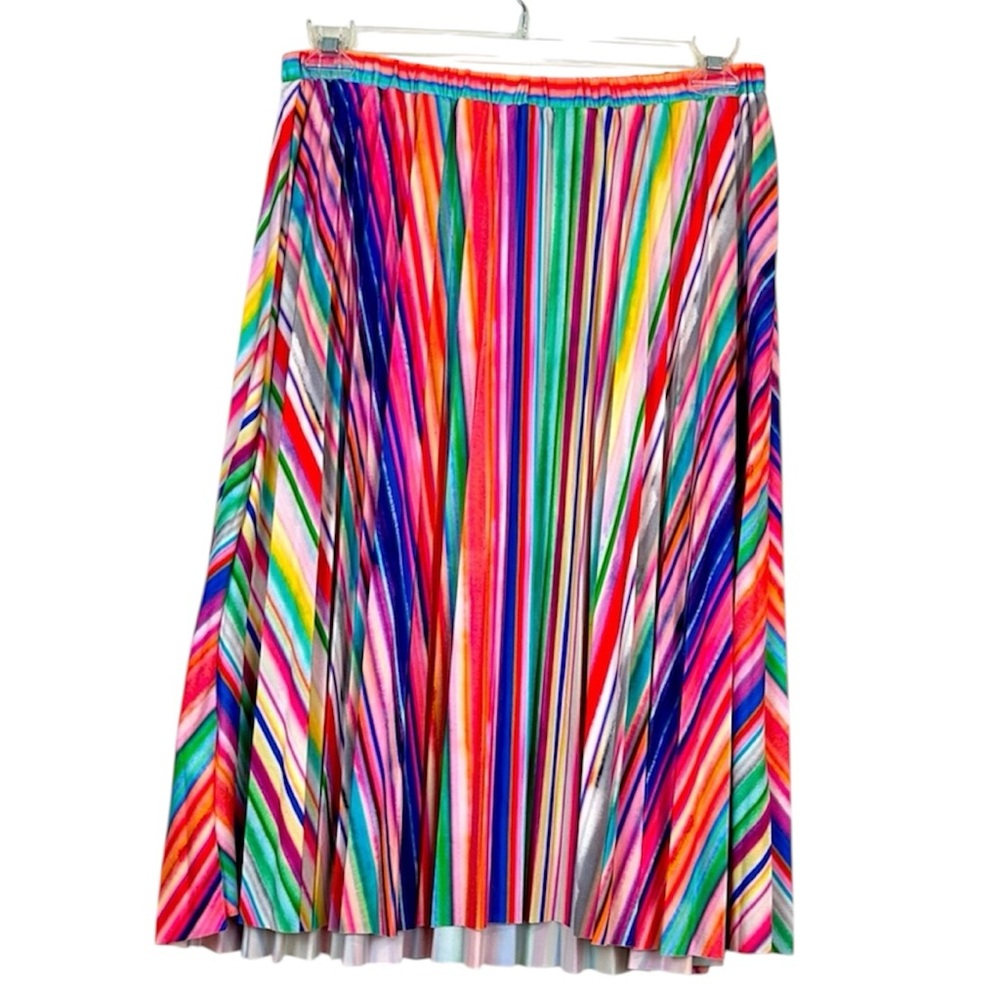 JW Style Rainbow Striped Full Midi Skirt Size S